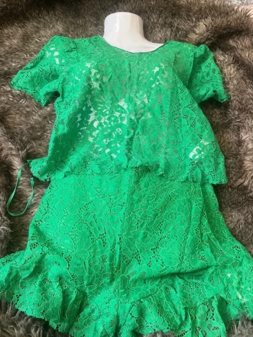 Zara Green Lace Shorts Set